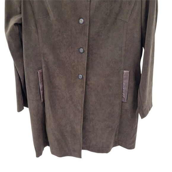 Vintage R&K Faux Ostrich Leather Ultrasuede Equestrian Trench Brown Sz 16 - Picture 7 of 12